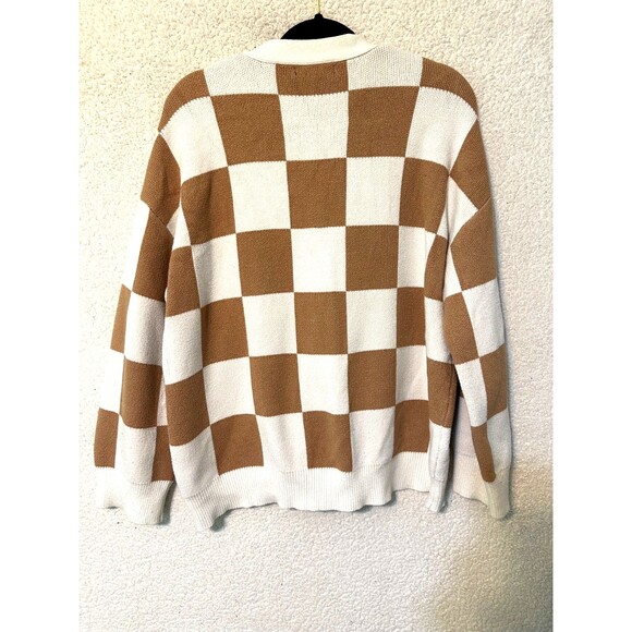 ILLUSORY Full Button Oversized Women's Cozy Cardigan Knit Jacket Tan Large - Picture 9 of 11